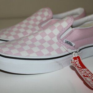 NEW Vans Sneakers Girl's Size 3.5 Slip On Checkered Pink Skateboarding Shoes
